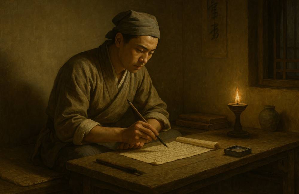 Jeune homme chinois étudie pour les examens impériaux