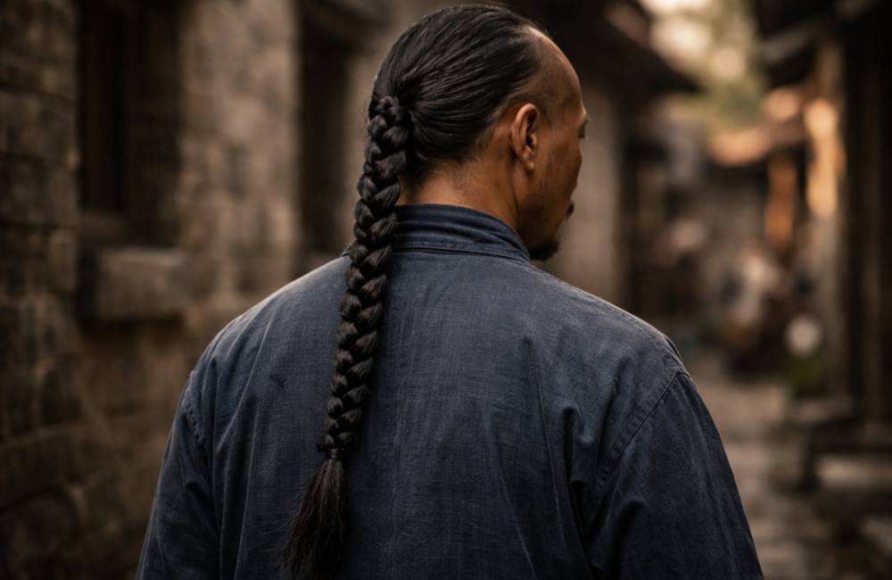 mandchous, coiffure, longue tresse