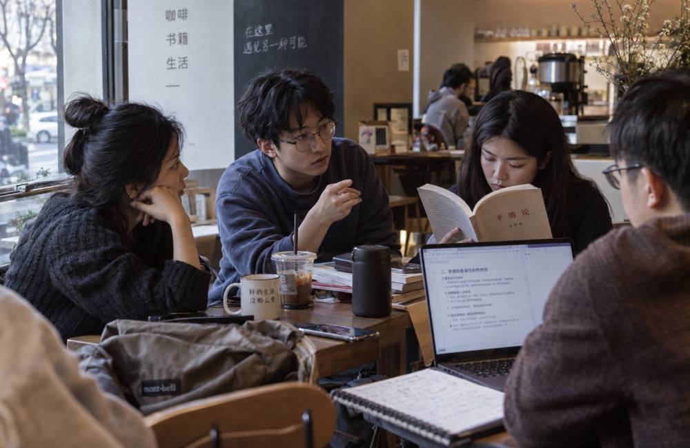 club de lecture, caf&eacute; chinois, jeunes chinois