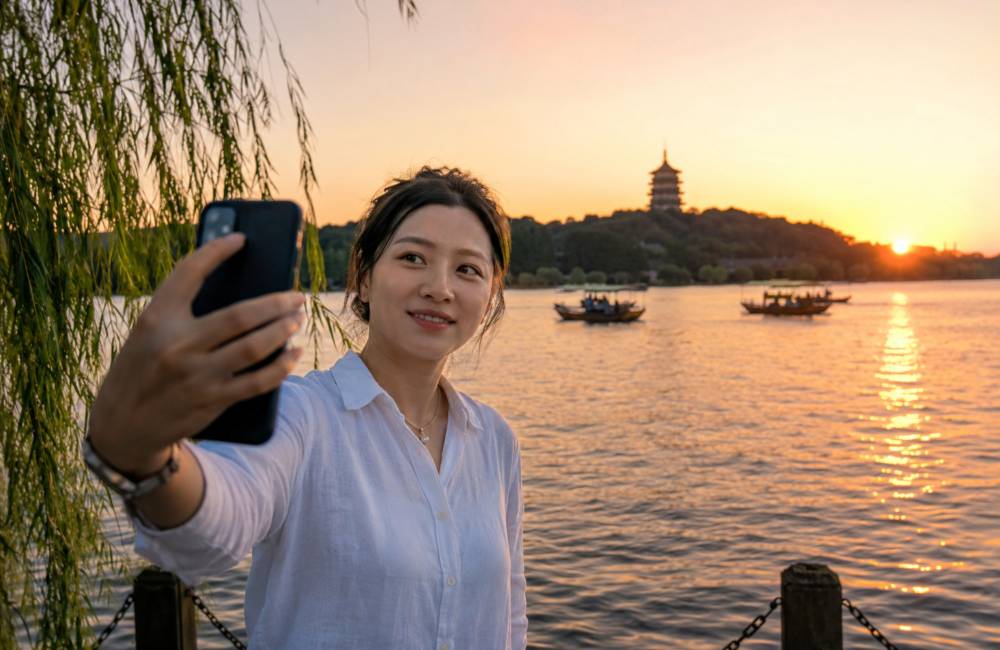 Hangzhou, lac de l'ouest, selfy