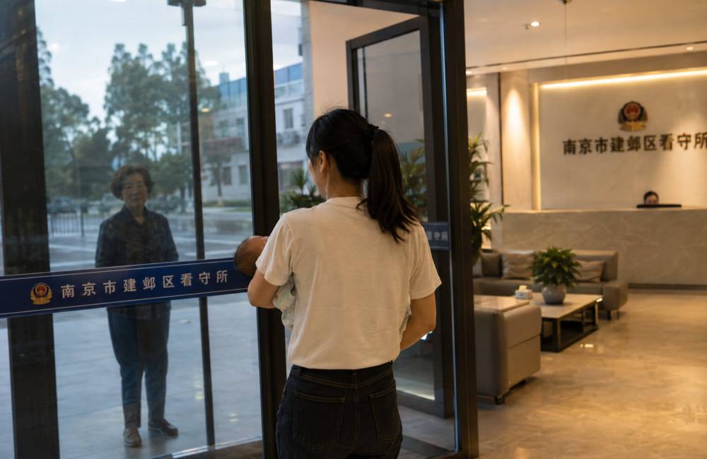 Jeune maman chinois &agrave; entre&eacute; d'un institut de yuezi
