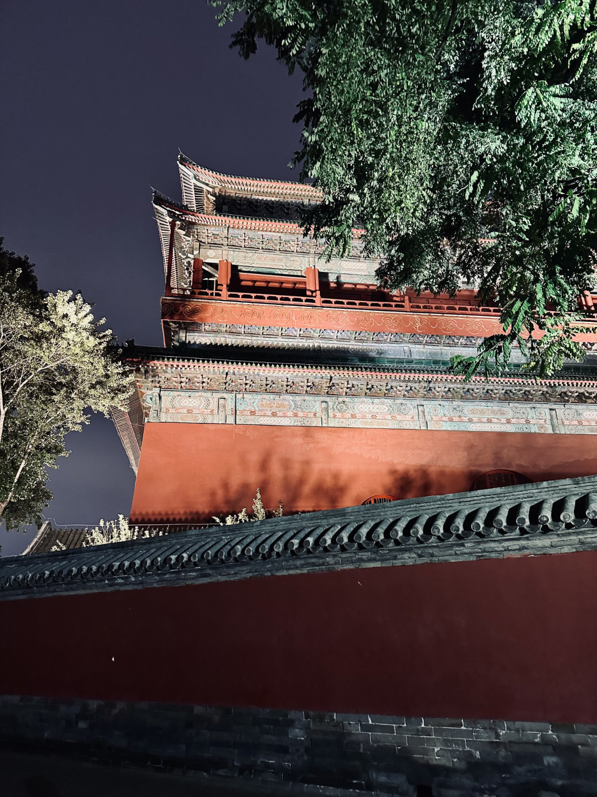 Toits traditionnels chinois, Tour du Tambour de Pékin, Pékin la nuit, Pékin, La Chine de nuit, Architecture traditionnelle